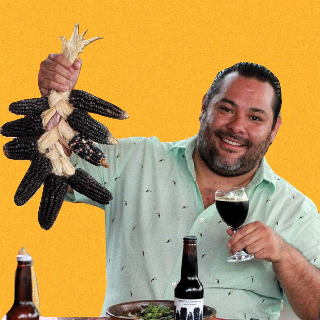 Alfonso S. Rocha Robles, founder of MilpaChef, holding heirloom black corn